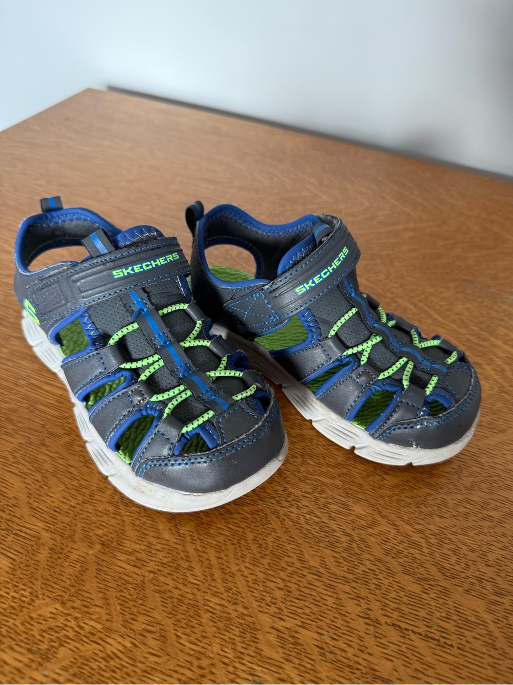 Skechers Navy and Lime Green Boys' Sport Sandals Size 10